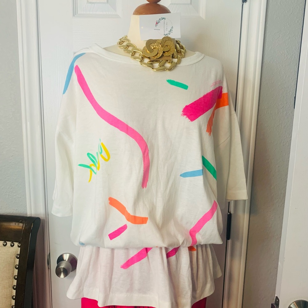 Sassafras vintage Peplum bright graffiti colors T-shirt